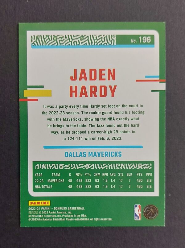2023-24 Panini Donruss Jaden Hardy #196 56/99 Red Laser