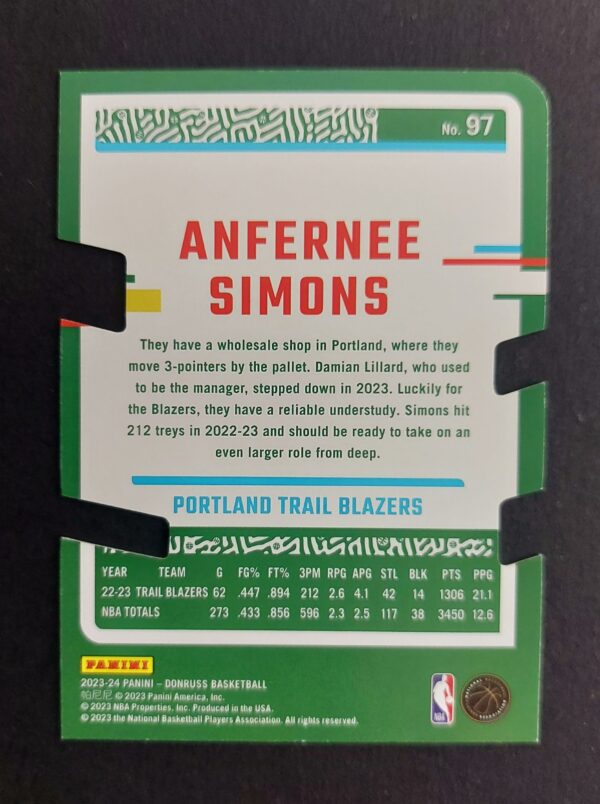2023-24 Panini Donruss Anfernee Simons #97 60/75