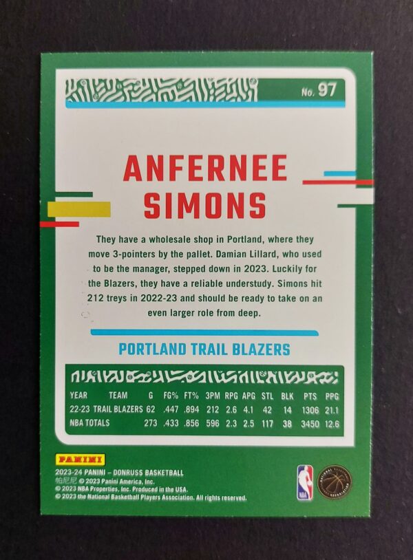 2023-24 Panini Donruss Anfernee Simons #97 20/99 Red Laser