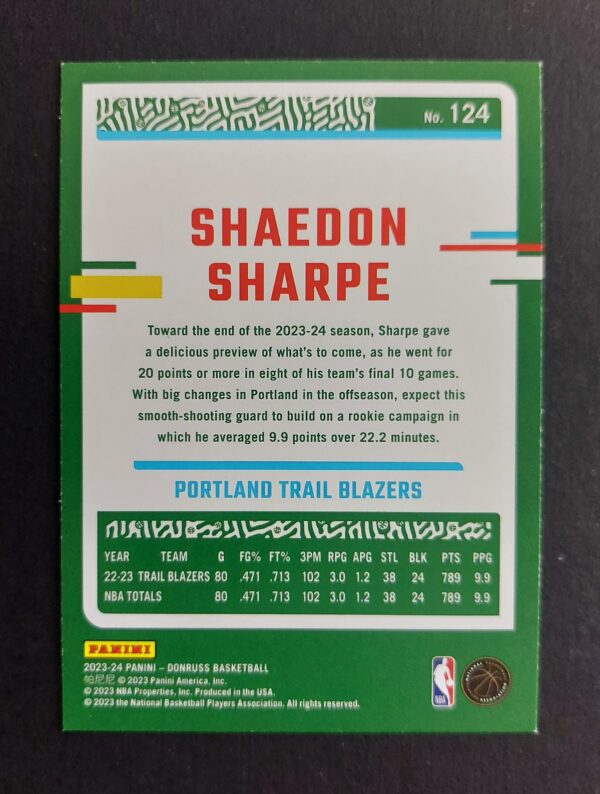 2023-24 Panini Donruss Shaedon Sharpe #124 50/99 Red Choice