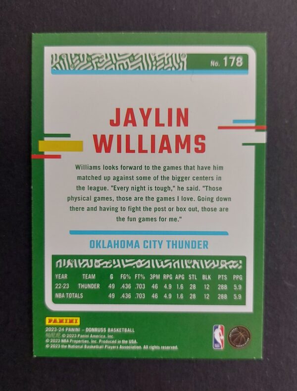2023-24 Panini Donruss Jaylin Williams #178 33/49 Blue Choice