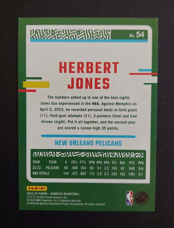 2023-24 Panini Donruss Herbert Jones #54 37/49 Blue Laser