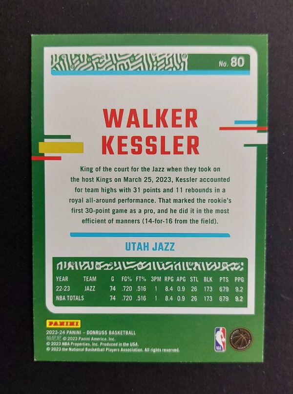 2023-24 Panini Donruss Walker Kessler #80 66/88 Red Fireworks