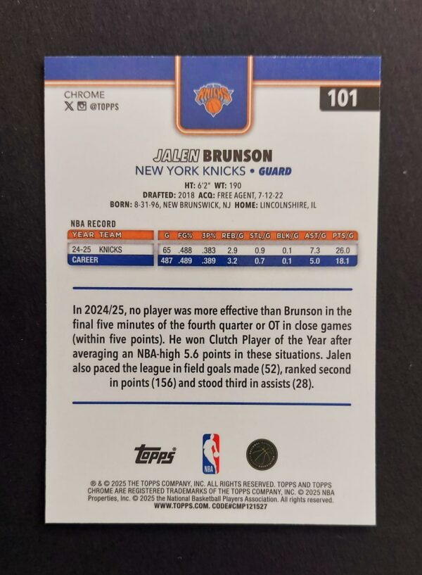 2025-26 Topps Chrome Jalen Brunson #101