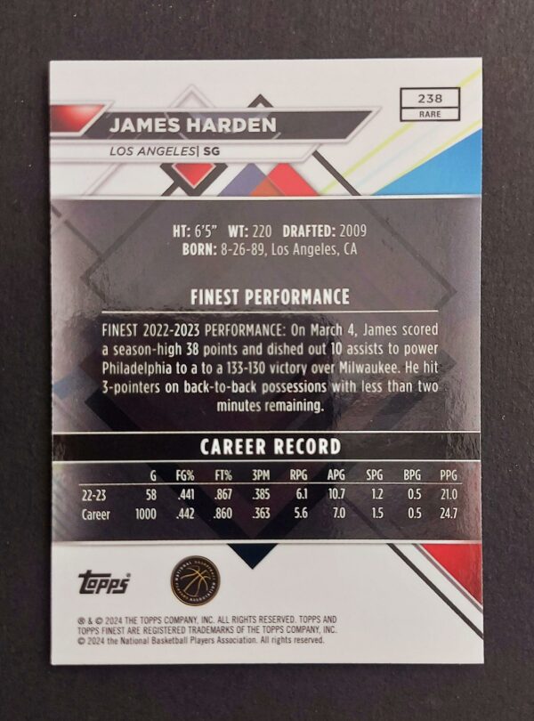 2023-24 Topps Finest James Harden #238 61/75 Rare