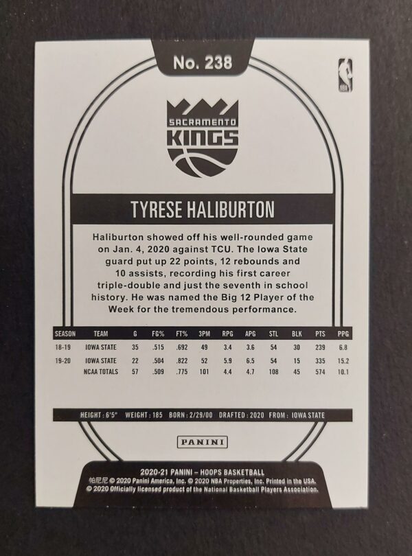 2020-21 Panini Hoops Tyrese Haliburton #238 RC