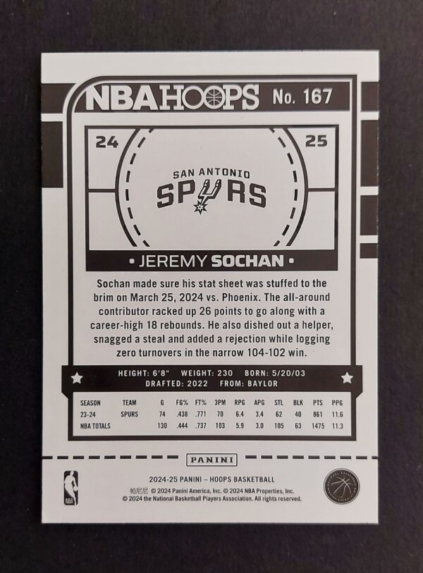 2024-25 Panini Hoops Jeremy Sochan #167