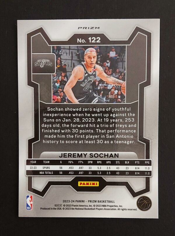 2023-24 Panini Prizm Jeremy Sochan #122 Silver