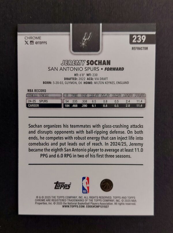 2025-26 Topps Chrome Jeremy Sochan #239 Silver