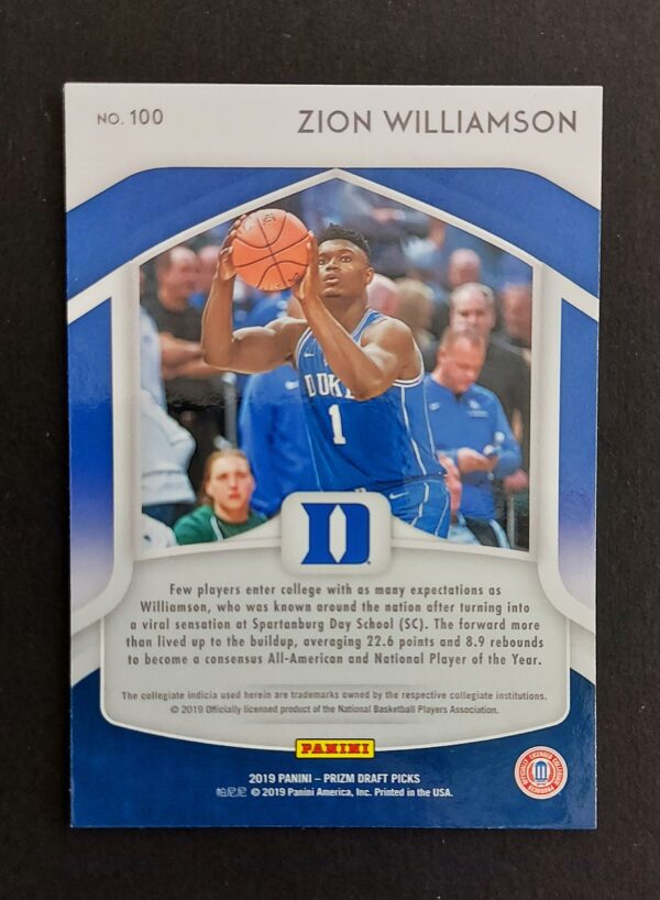 2019-20 Panini Prizm Draft Picks All-Americans Zion Williamson #100 RC