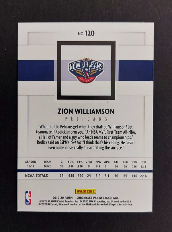 2019-20 Panini Chronicles Zion Williamson #120 RC