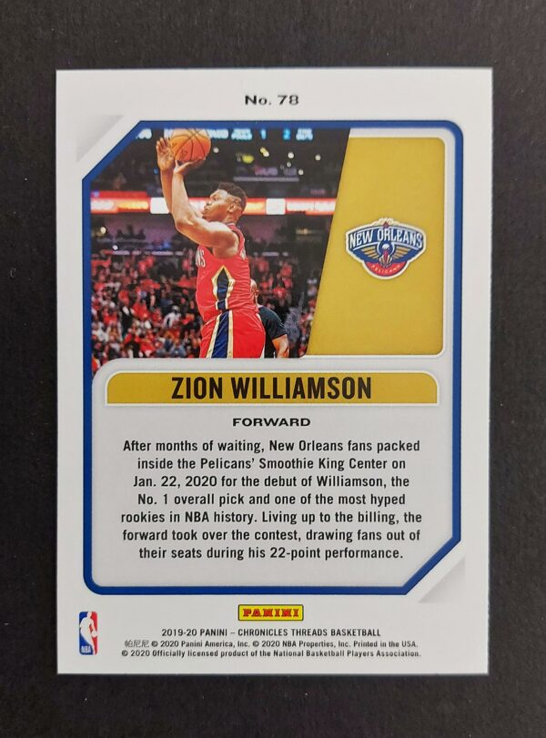 2019-20 Panini Chronicles Threads Zion Williamson #78 RC