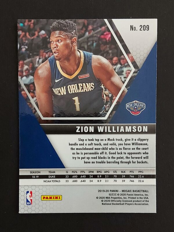 2019-20 Panini Mosaic Zion Williamson #209 RC