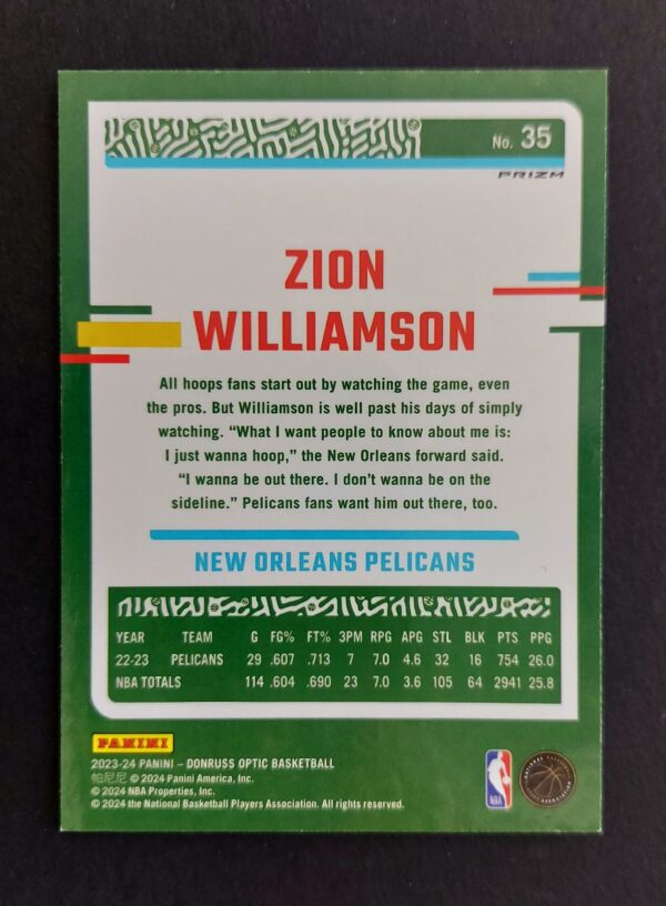 2023-24 Panini Optic Zion Williamson #35 Blue Velocity