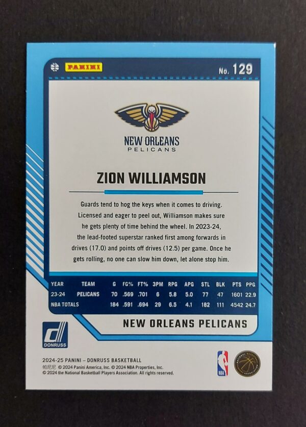 2024-25 Panini Donruss Zion Williamson #129 Green Laser