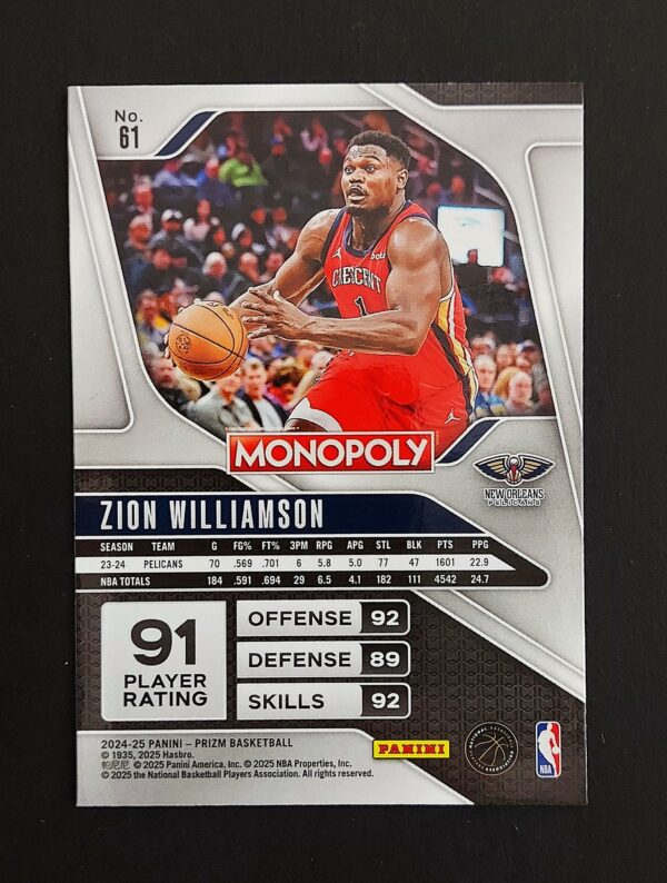 2024-25 Panini Prizm Monopoly Zion Williamson #61