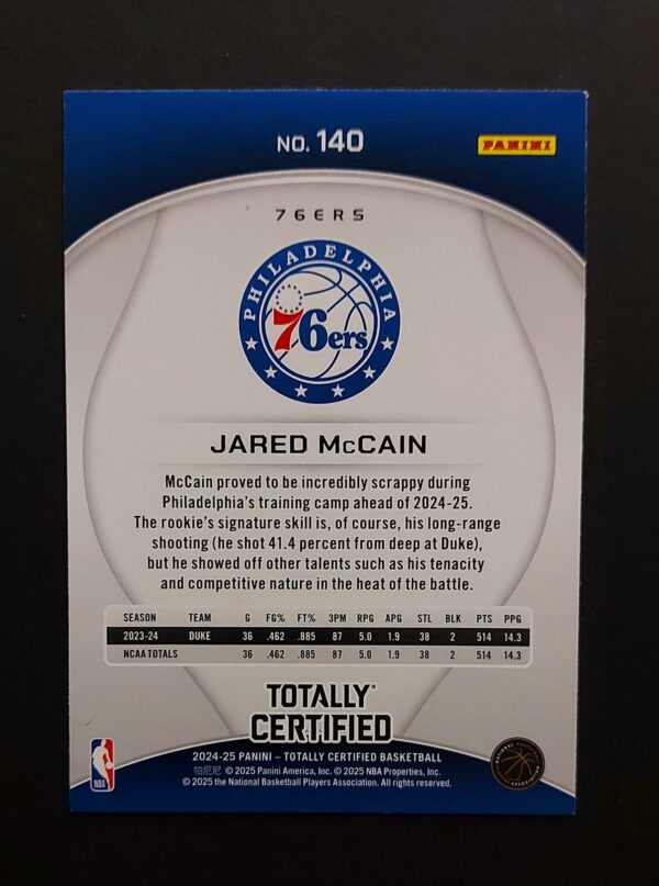 2024-25 Panini Totally Certified Jared McCain #140 RC