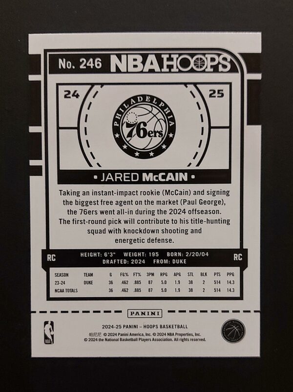2024-25 Panini Hoops Jared McCain #246 RC