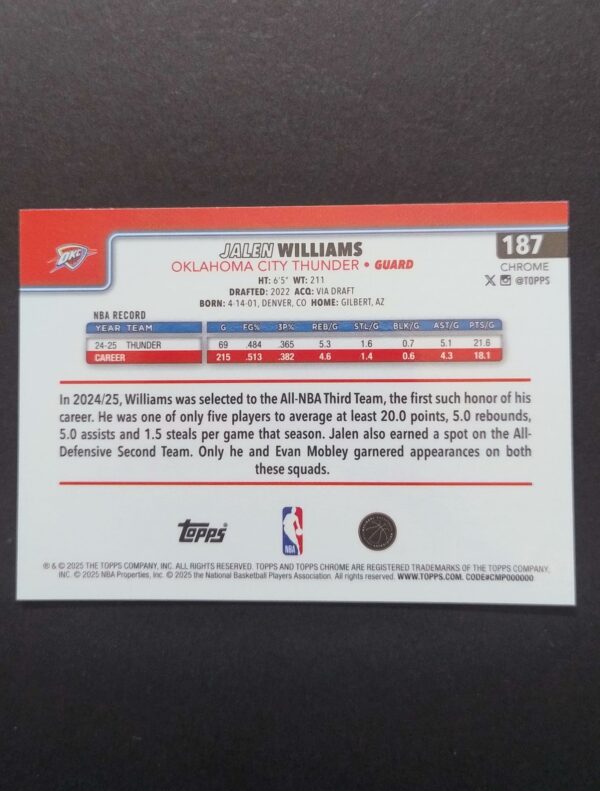 2025-26 Topps Chrome Jalen Williams #187 Red White Blue