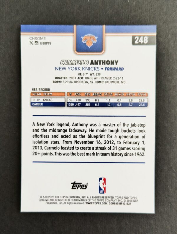 2025-26 Topps Chrome Carmelo Anthony #248