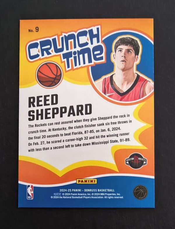 2024-25 Panini Donruss Crunch Time Reed Sheppard #9 RC Purple Press Proof
