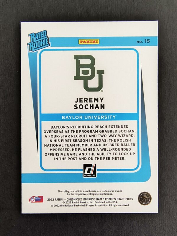 2022-23 Panini Donruss Draft Picks Jeremy Sochan #15 RC