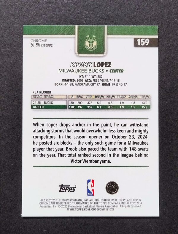 2025-26 Topps Chrome Brook Lopez #159 Negative Refractor