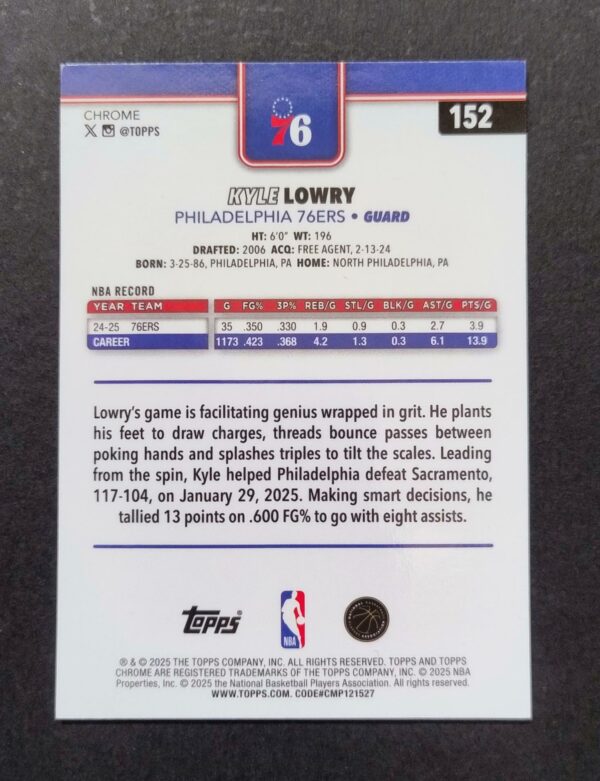 2025-26 Topps Chrome Kyle Lowry #152 Basketball Refractor