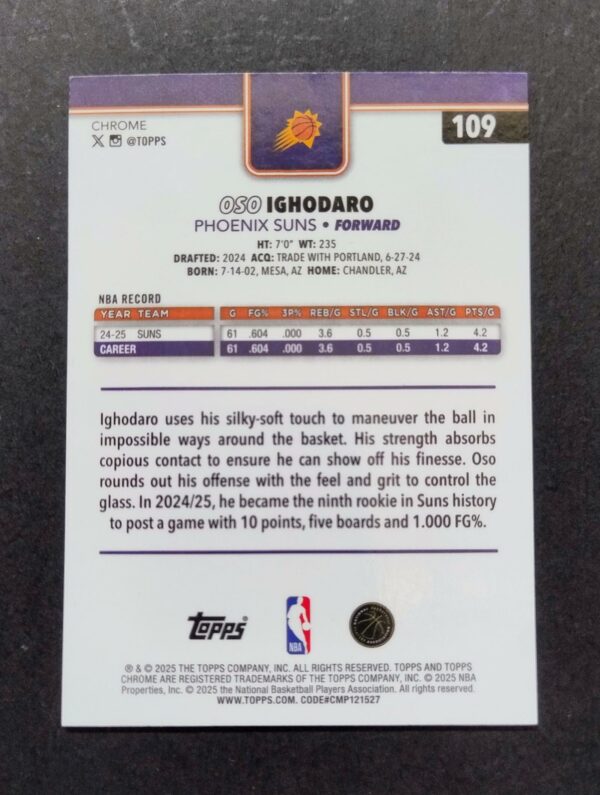 2025-26 Topps Chrome Oso Ighodaro #109 Basketball Refractor