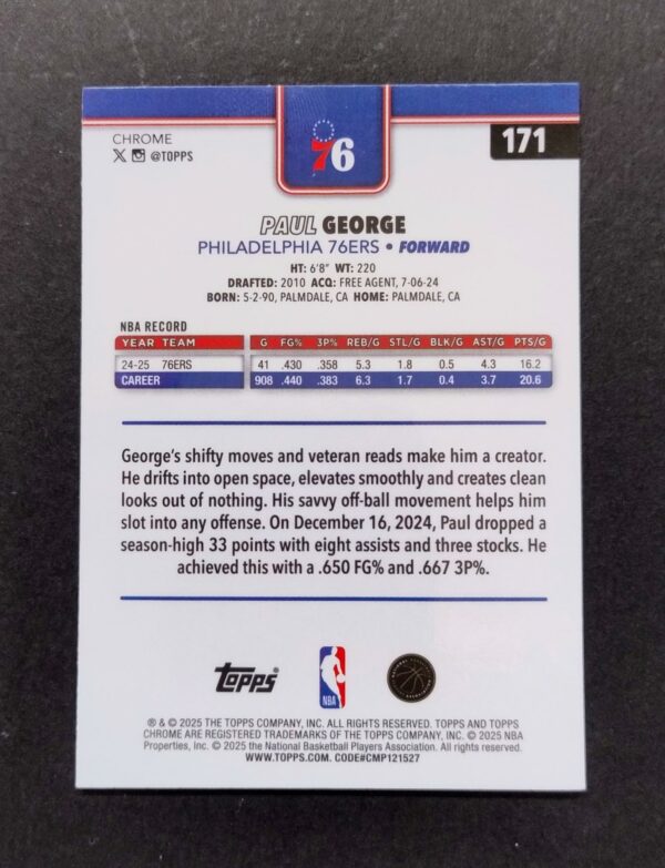 2025-26 Topps Chrome Paul George #171 Basketball Refractor