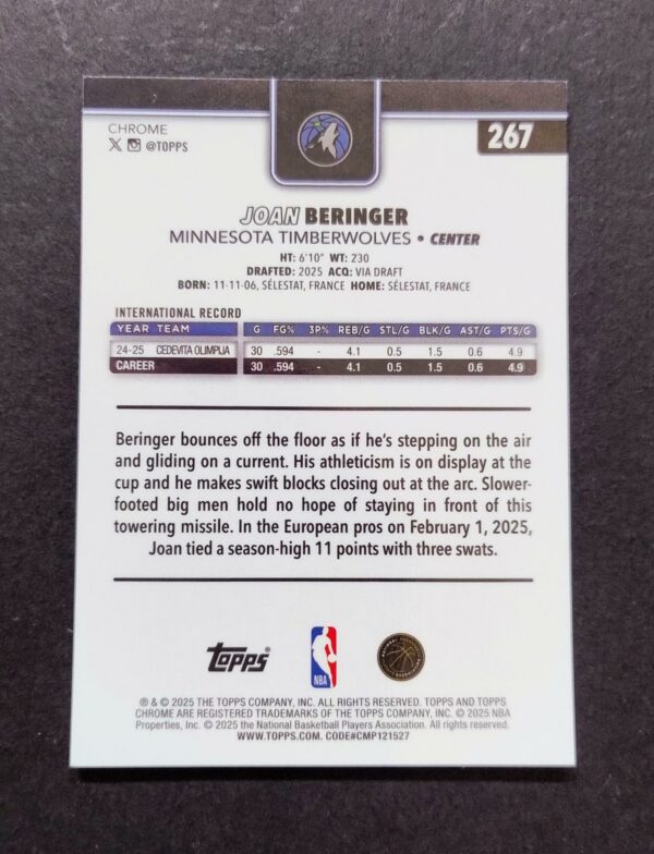 2025-26 Topps Chrome Joan Beringer #267 RC Red White Blue