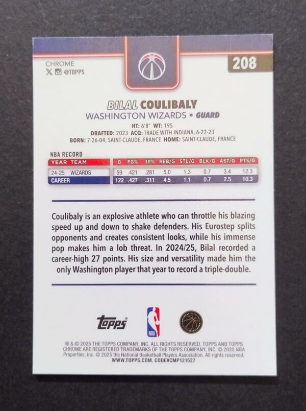 2025-26 Topps Chrome Bilal Coulibaly #208 Red White Blue