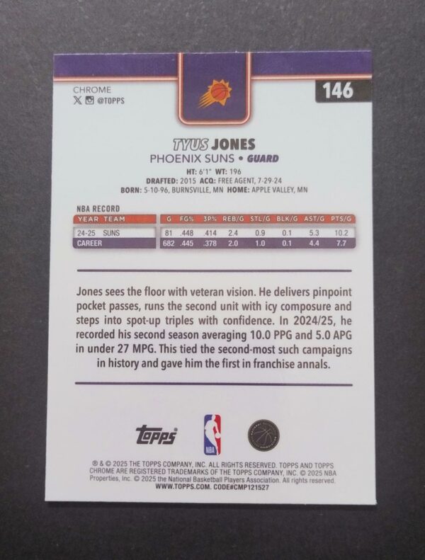 2025-26 Topps Chrome Tyus Jones #146 Red White Blue