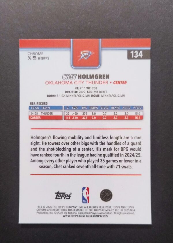 2025-26 Topps Chrome Chet Holmgren #134 Red White Blue