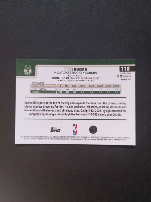 2025-26 Topps Chrome Kyle Kuzma #118 Silver Refractor