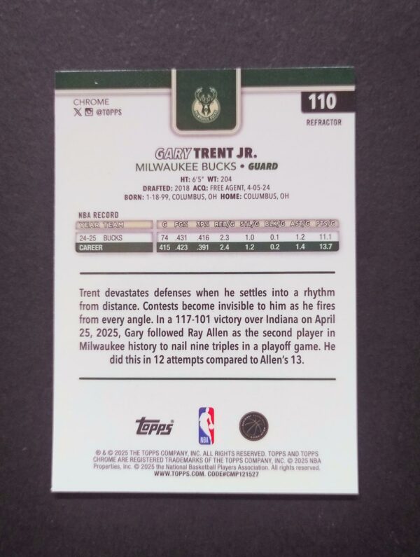 2025-26 Topps Chrome Gary Trent Jr #110 Silver Refractor