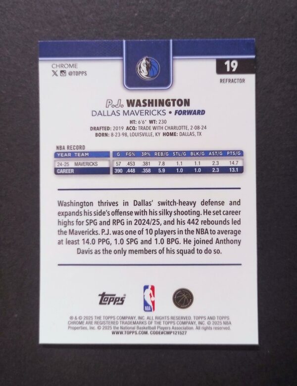 2025-26 Topps Chrome PJ Washington #19 Silver Refractor
