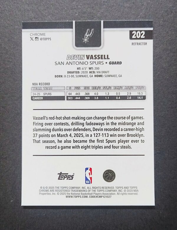 2025-26 Topps Chrome Devin Vassell #202 Silver Refractor