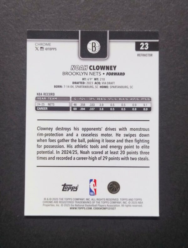 2025-26 Topps Chrome Noah Clowney #23 Silver Refractor