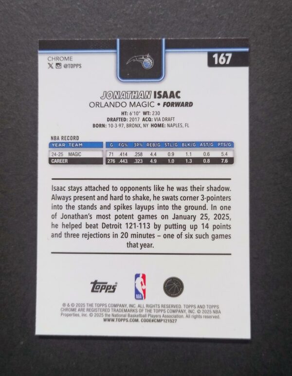 2025-26 Topps Chrome Jonathan Isaac #167 Silver Refractor
