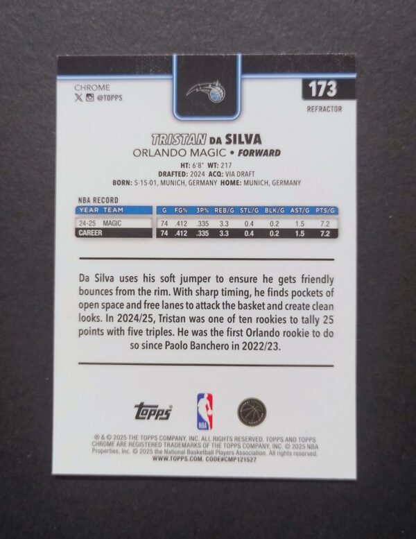 2025-26 Topps Chrome Tristan da Silva #173 Silver Refractor