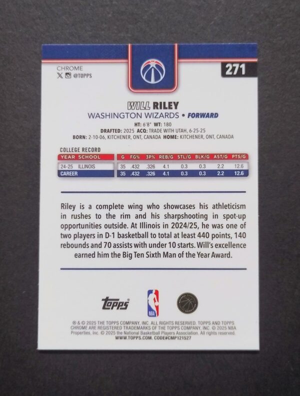 2025-26 Topps Chrome Will Riley #271 RC Silver Refractor