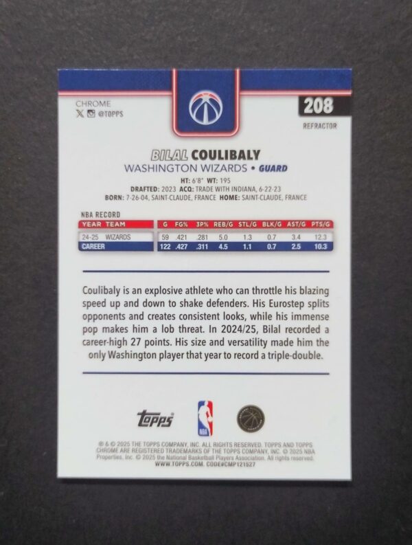 2025-26 Topps Chrome Bilal Coulibaly #208 Silver Refractor