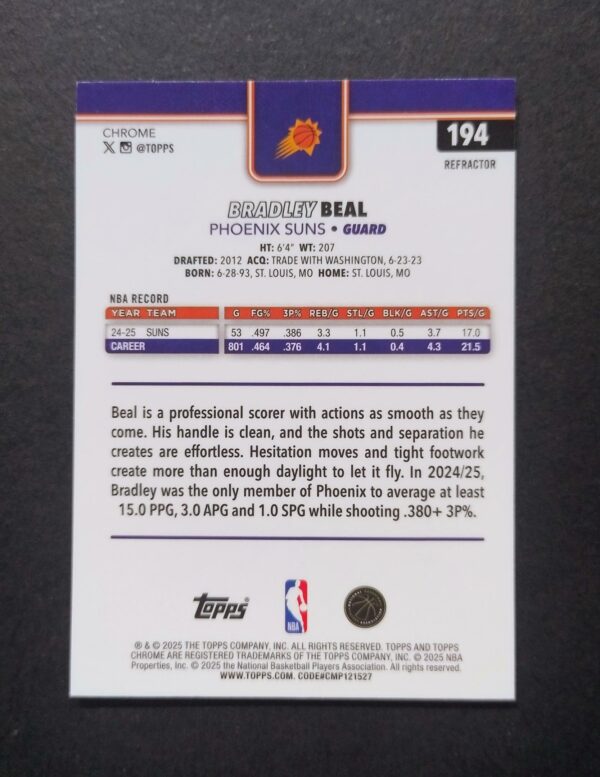 2025-26 Topps Chrome Bradley Beal #194 Silver Refractor