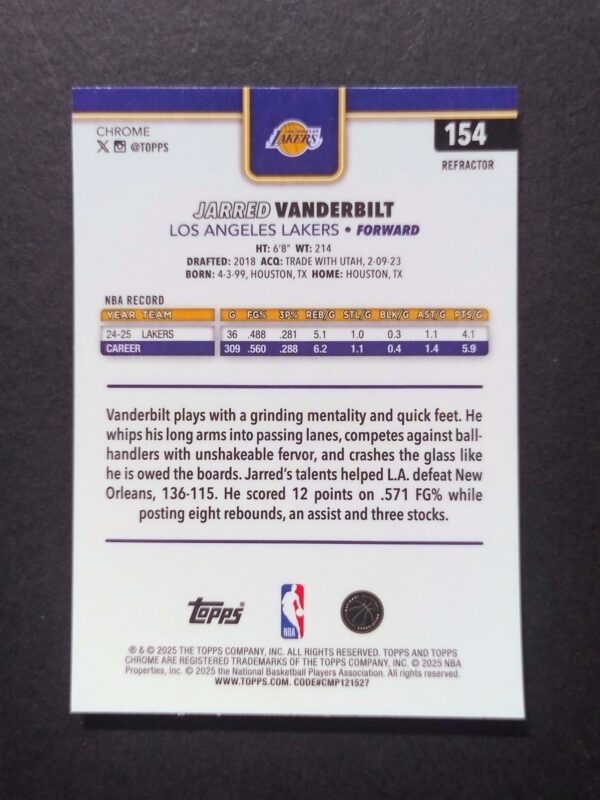2025-26 Topps Chrome Jarred Vanderbilt #154 Silver Refractor