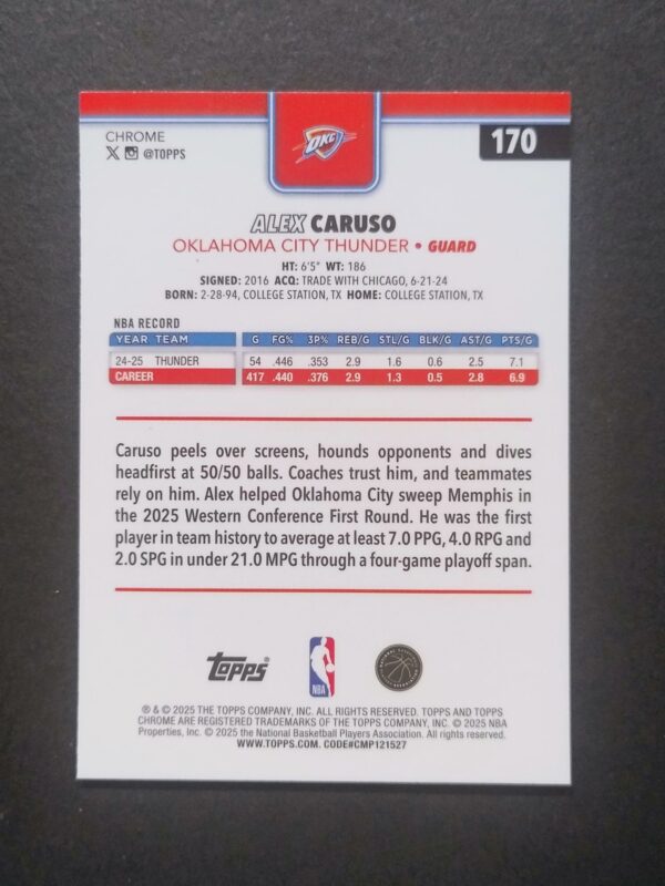 2025-26 Topps Chrome Alex Caruso #170 Silver Refractor