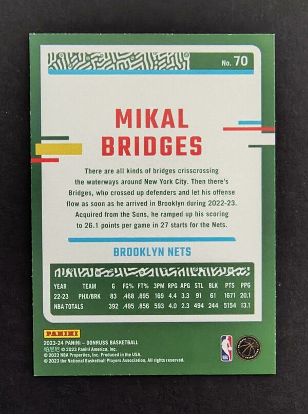 2023-24 Panini Donruss Mikal Bridges #70 07/99 Purple Laser