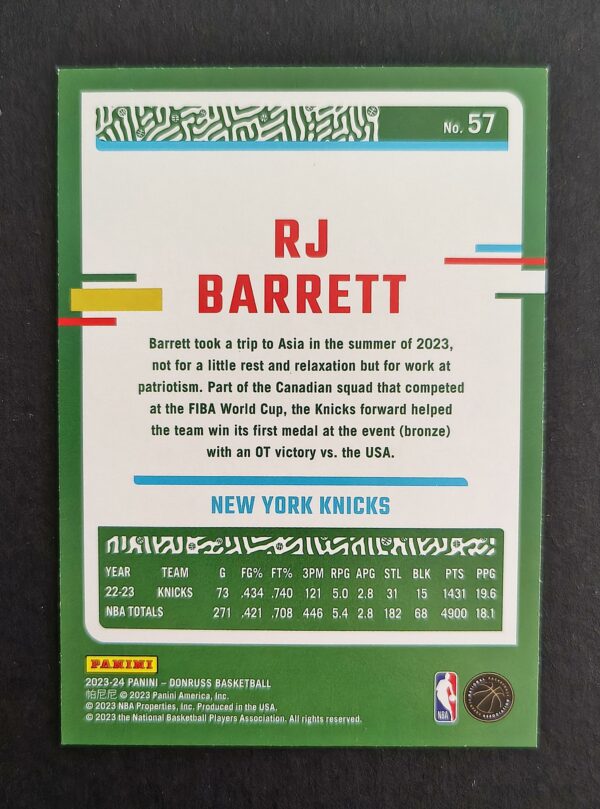 2023-24 Panini Donruss RJ Barrett #57 21/49 Blue Laser