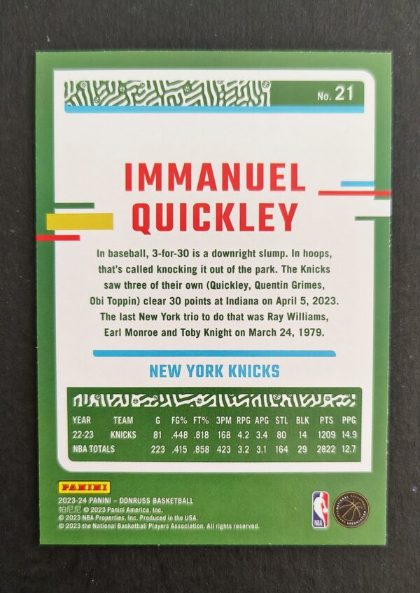2023-24 Panini Donruss Immanuel Quickley #21 93/99 Red Choice