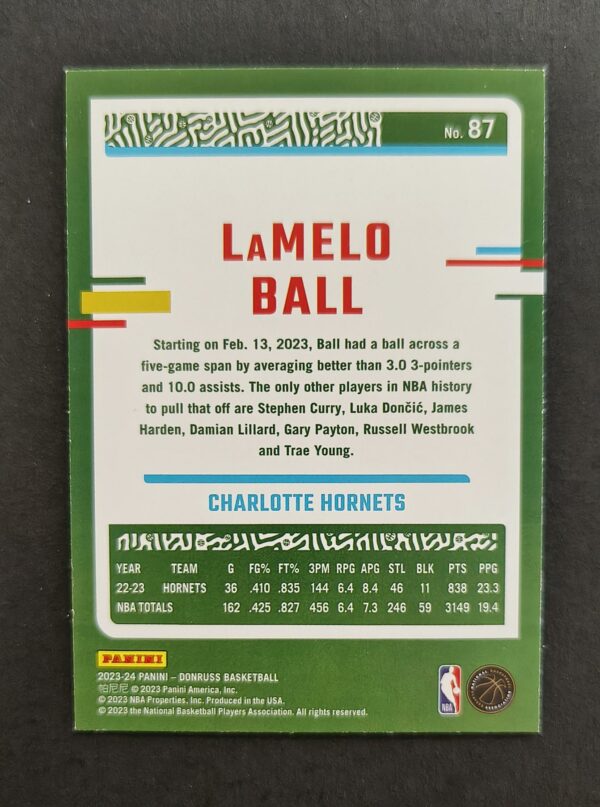2023-24 Panini Donruss Lamelo Ball #87 Green Laser